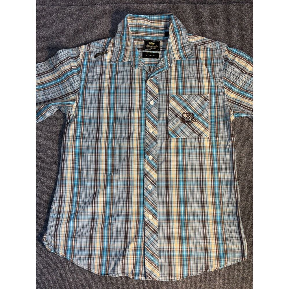 Akademiks Shirt Men XL Multi Plaid Short Sleeve Collared Casual Button Down Logo